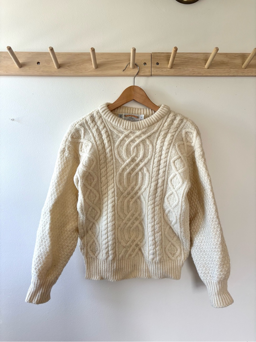 Textured Cable Crewneck Sweater in Cream